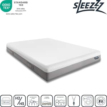 Sleezzz Premium viskoelastisk madrass 140 x 200 cm, höjd 20 cm, fasthetsgrad H2/H3, med vändbara handtag