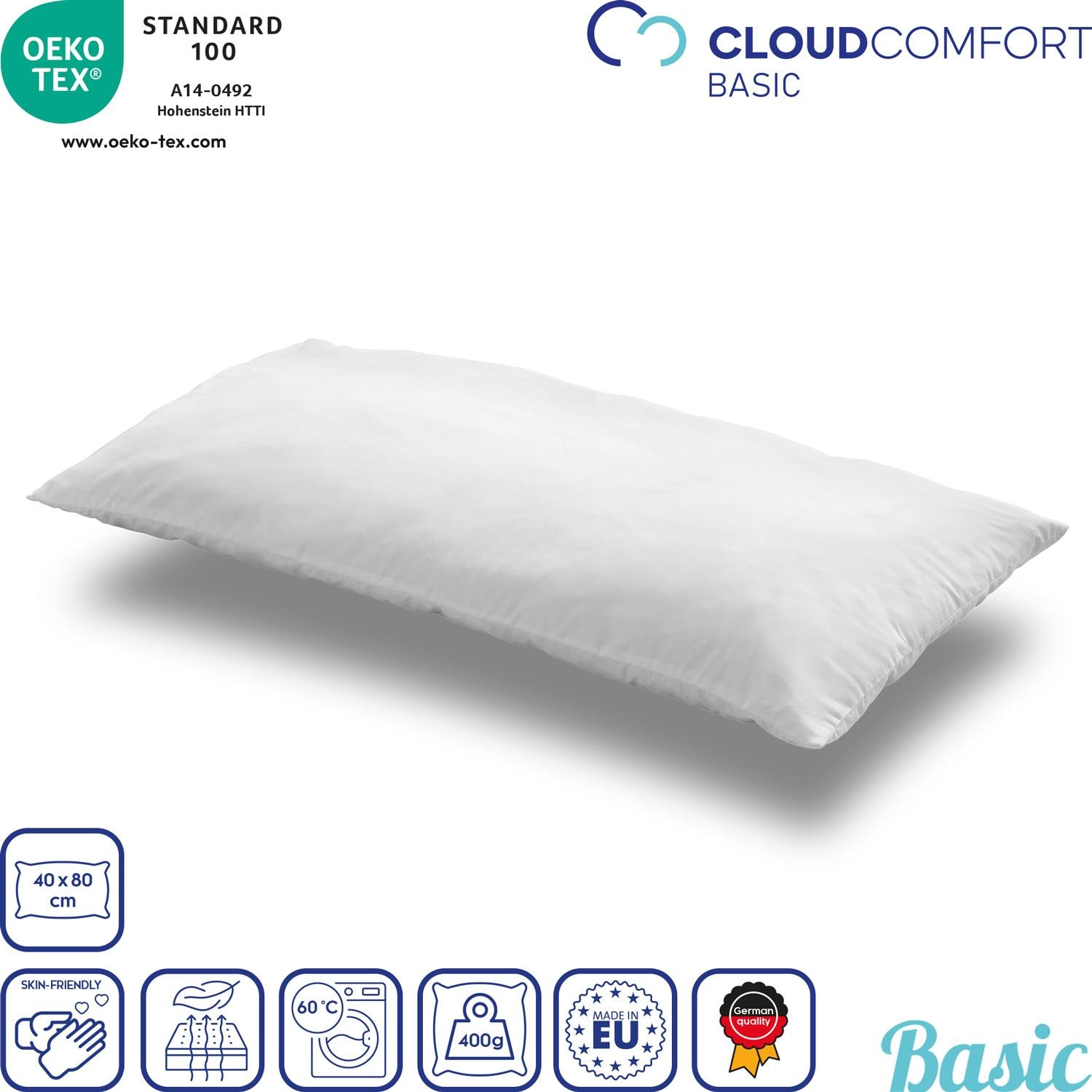 4 x polštář z mikrovlákna CloudComfort Basic 40 x 80 cm