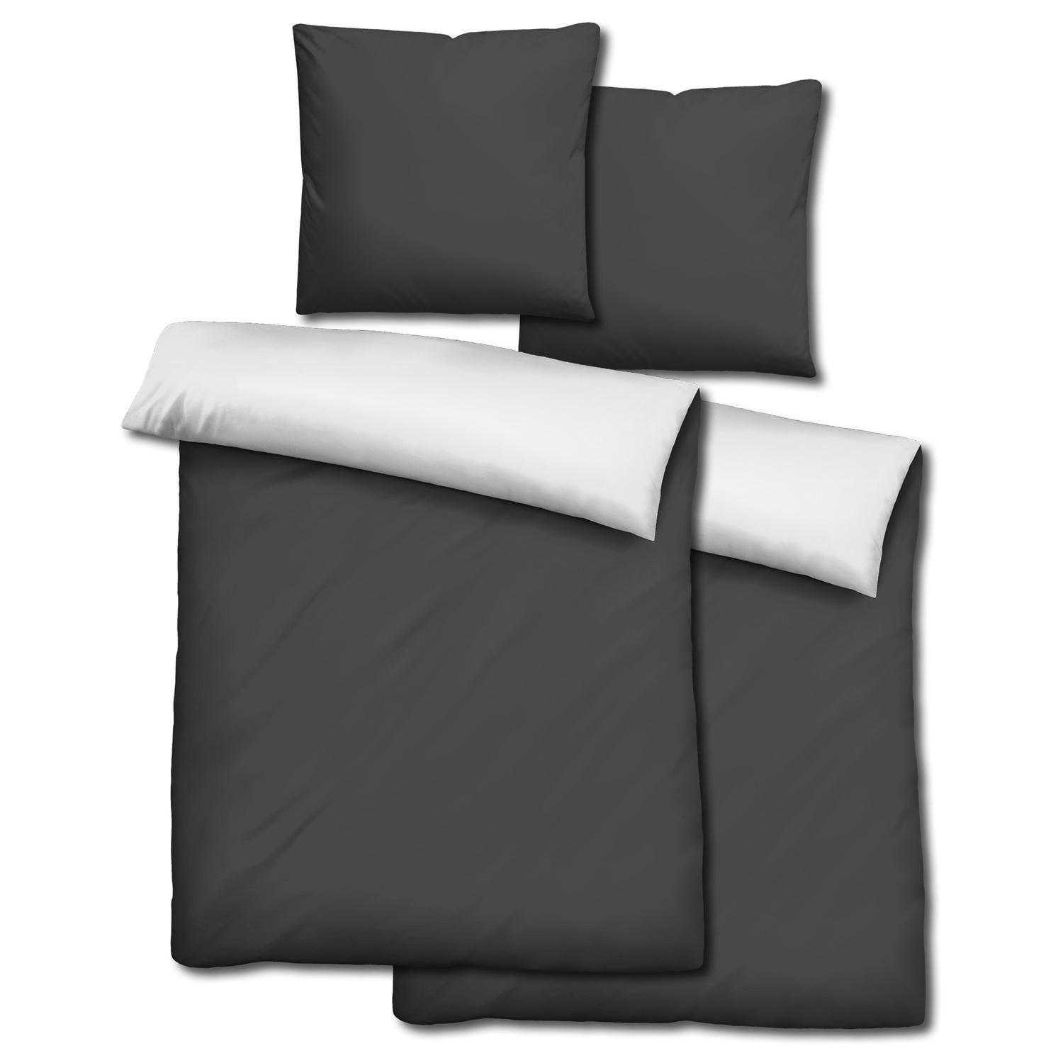 Double pack Sleezzz® Renforcé reversible bed linen dark gray/white 135 x 200 + 80 x 80 cm