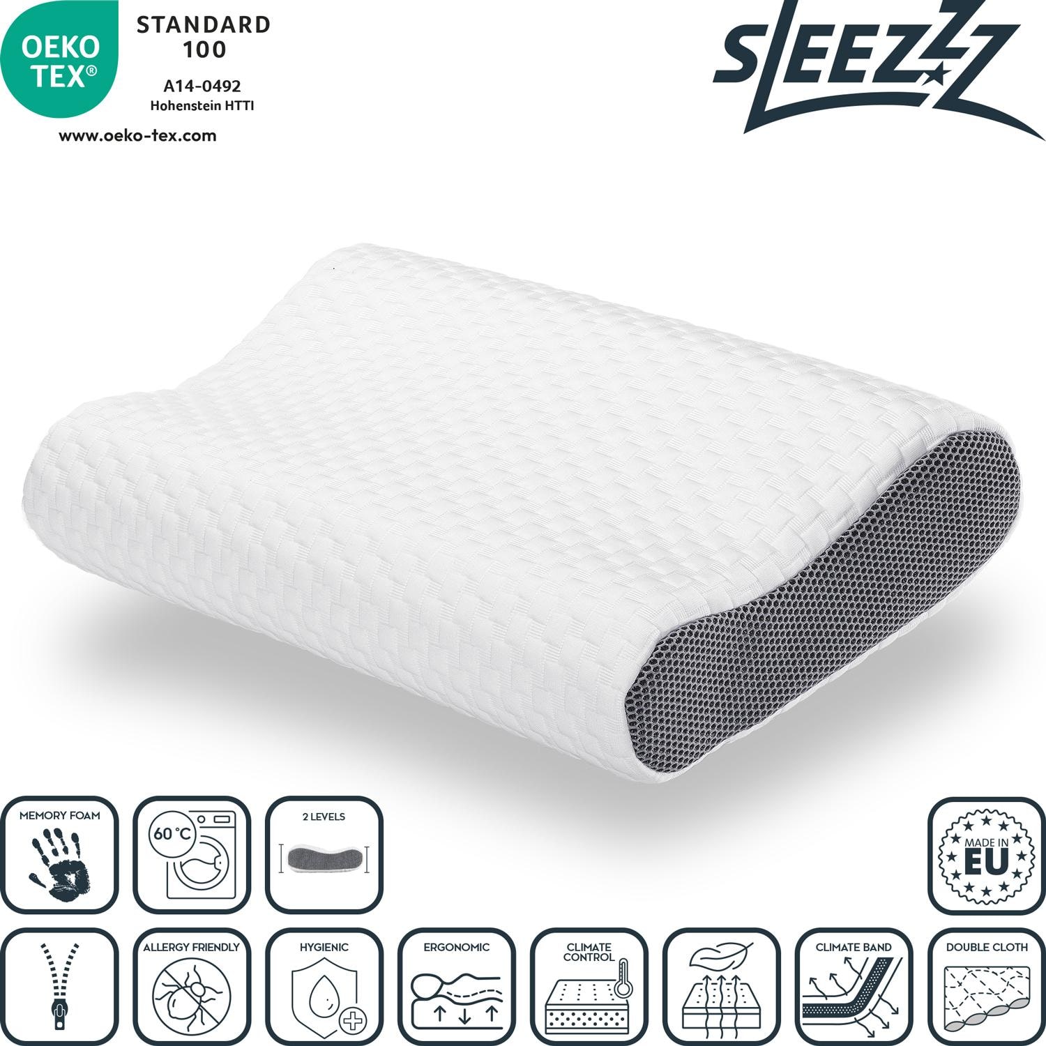 2 almohadas viscoelásticas para el cuello Sleezzz Premium, de 50 x 32 x 11 cm, con funda de doble capa agradable al tacto