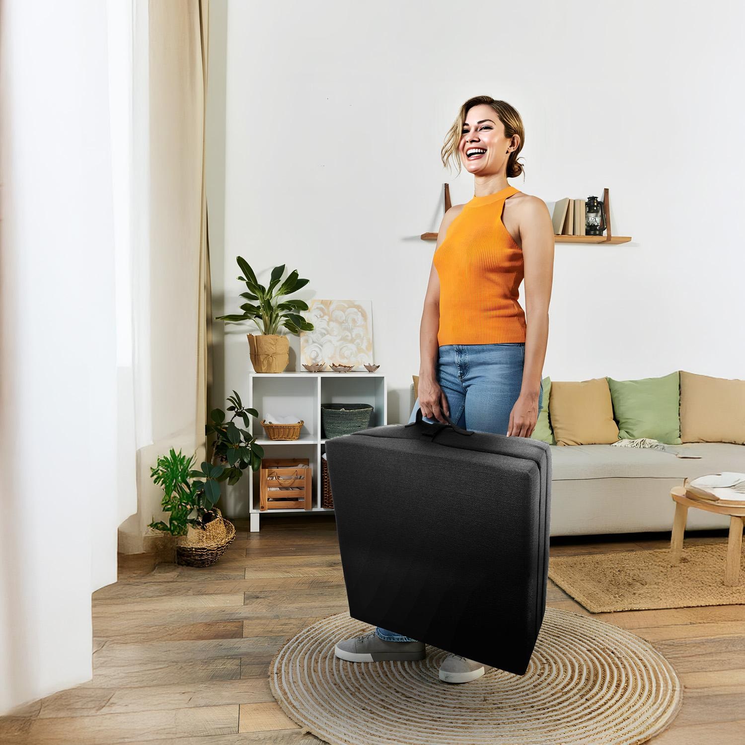 CloudComfort Premium katlanır yatak 70 x 195 cm siyah, 10 cm yüksekliğinde döşemelik kumaş kaplı