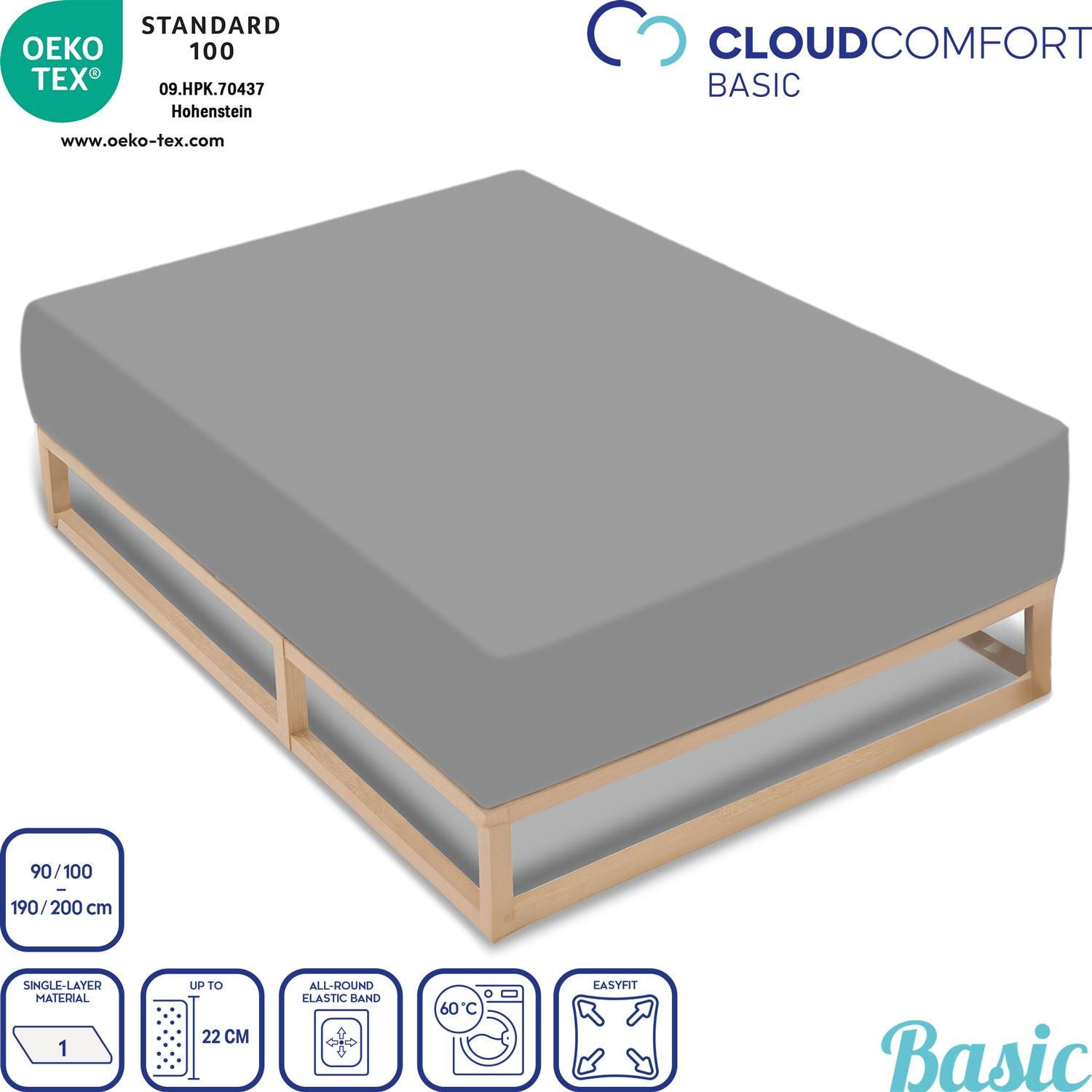 Set of 4 CloudComfort Basic fitted sheets jersey stretch silver-grey 90 x 190 - 100 x 200 cm (4 pieces)