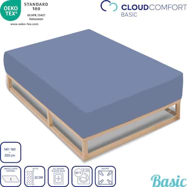 Embalagem dupla de lençóis de algodão elástico CloudComfort Basic azul 140 x 190 - 160 x 200 cm (2 peças)