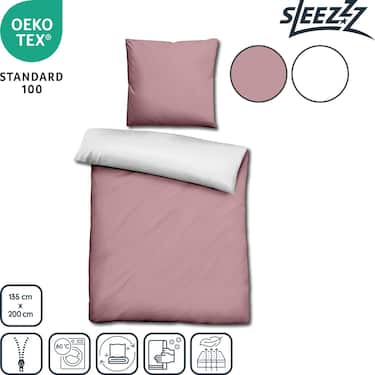 Double pack Sleezzz® Renforcé reversible bed linen rosé/white 135 x 200 + 80 x 80 cm