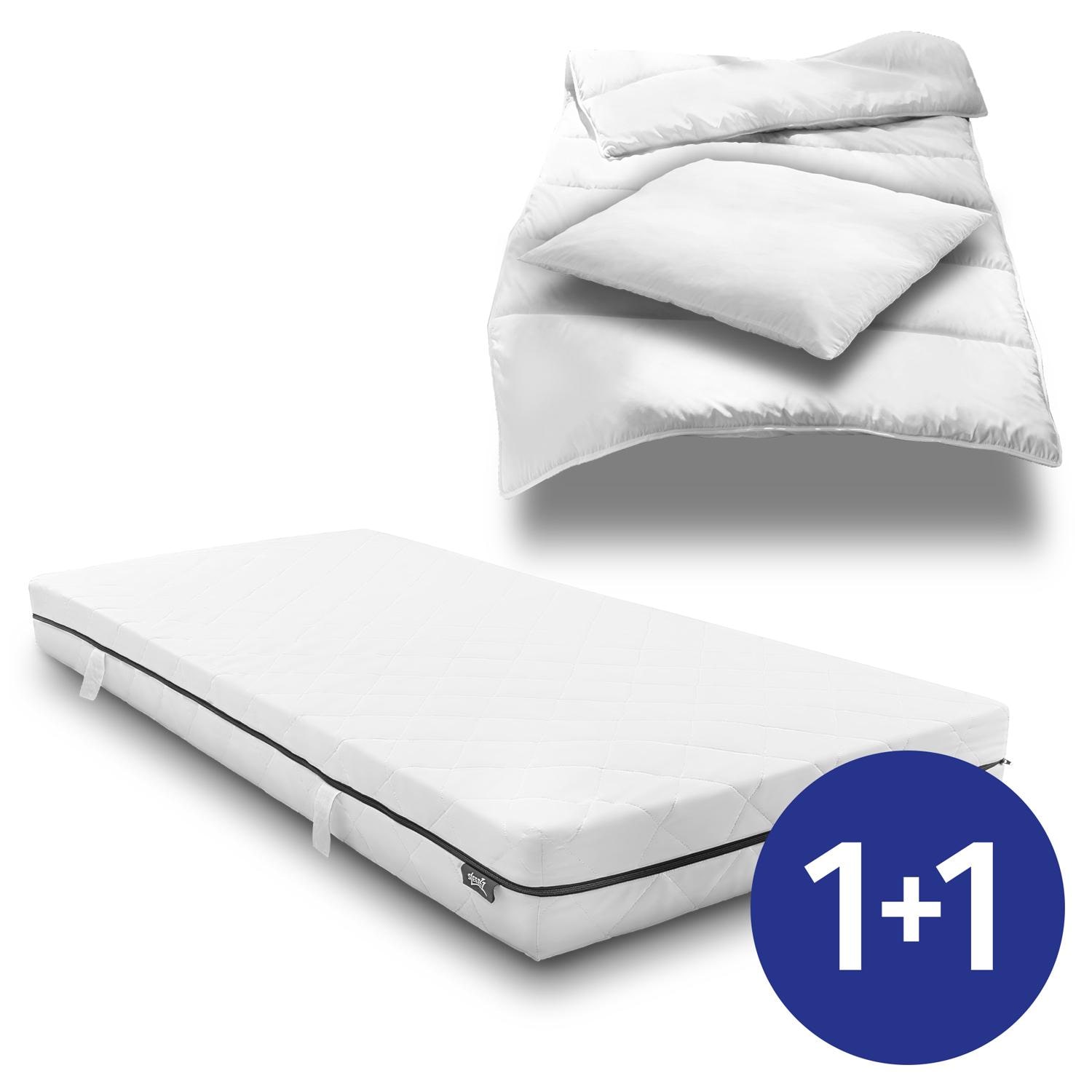 Colchón de muelles ensacados Sleezzz Superior 90 x 200 cm, altura 18 cm, nivel de firmeza H3 + juego de cama de microfibra CloudComfort Basic 135 x 200 cm + 80 x 80 cm
