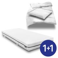 Colchón de muelles ensacados Sleezzz Superior 90 x 200 cm, altura 18 cm, nivel de firmeza H3 + juego de cama de microfibra CloudComfort Basic 135 x 200 cm + 80 x 80 cm