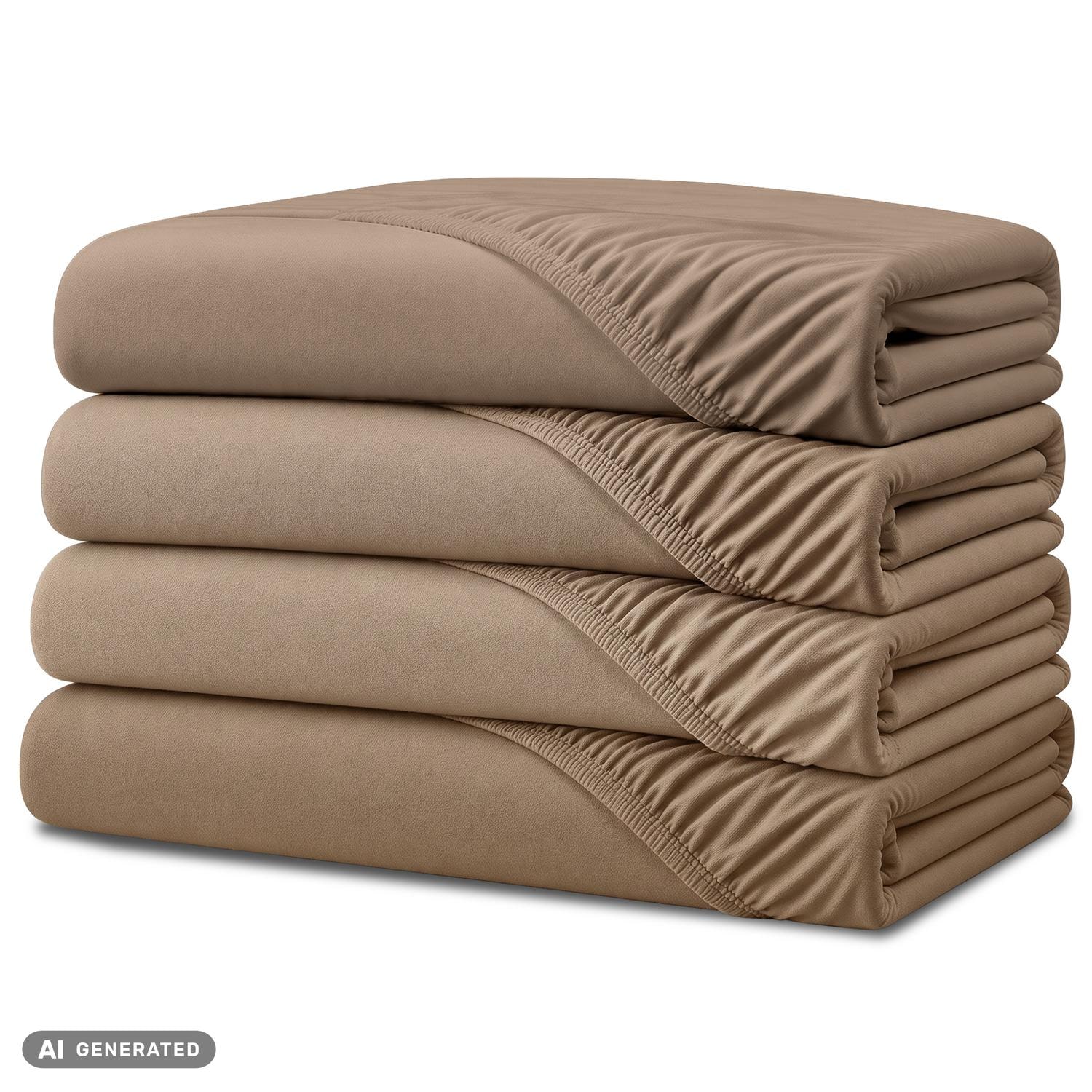 Juego de 4 sábanas bajeras CloudComfort Basic, color taupe, 120 x 200 cm