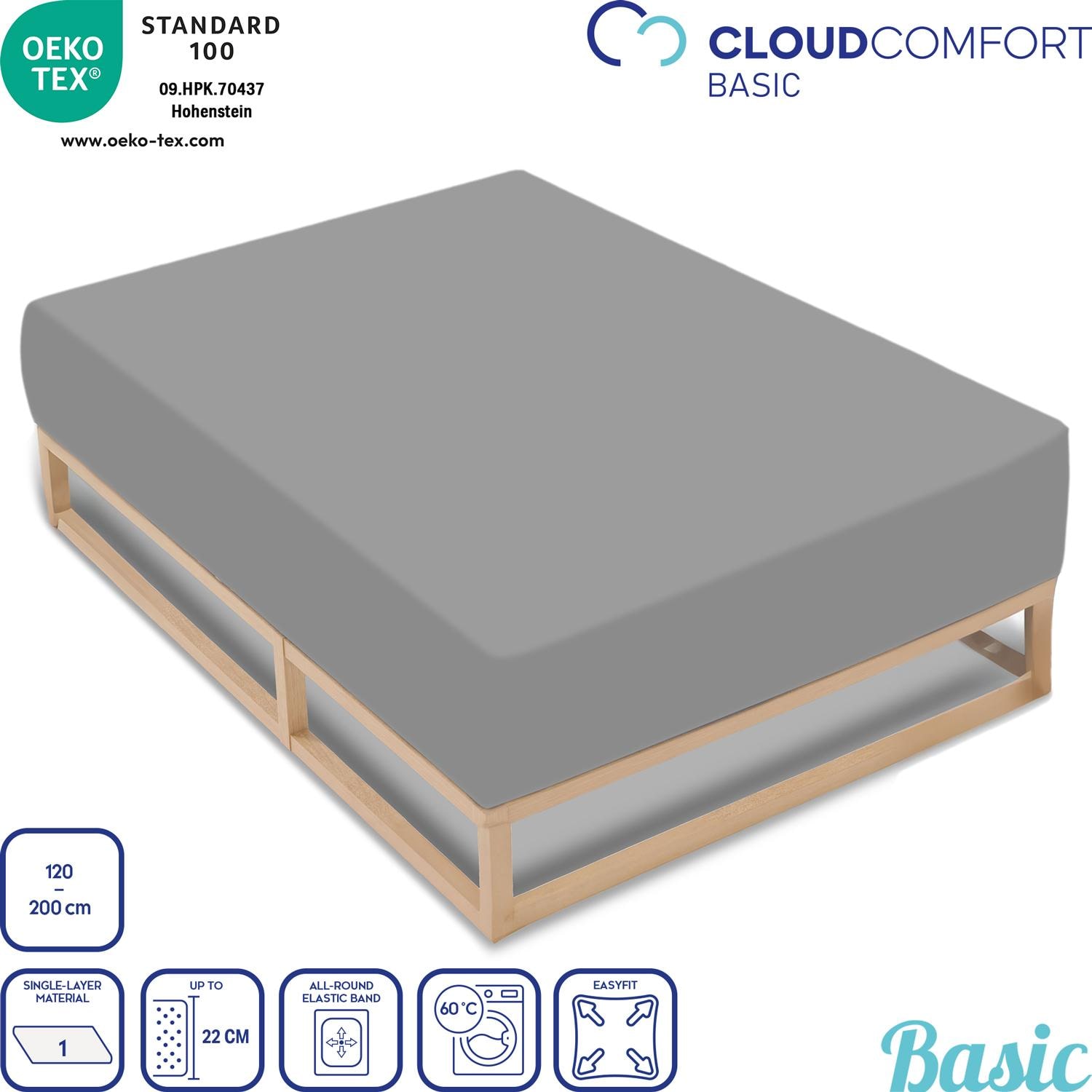 Set of 4 CloudComfort Basic fitted sheets jersey stretch silver-grey 120 x 200 cm (4 pieces)