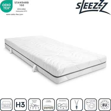 Colchón viscoelástico de 7 zonas Sleezzz Smart 90 x 200 cm, altura 18 cm, nivel de firmeza H3 con espuma con memoria de aire + manta acogedora Sleezzz® Smart 140 x 200 cm
