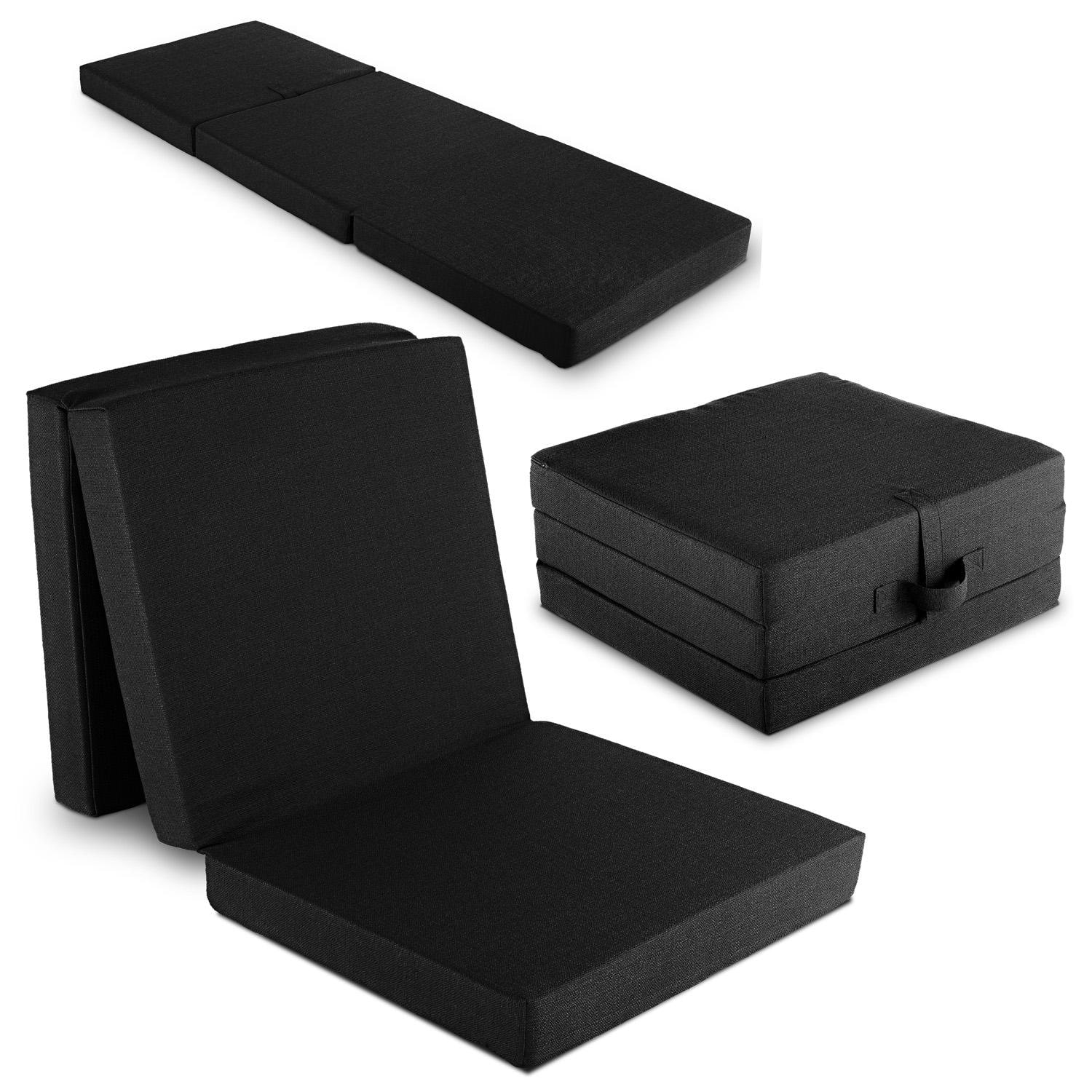 CloudComfort Premium katlanır yatak 70 x 195 cm siyah, 10 cm yüksekliğinde döşemelik kumaş kaplı