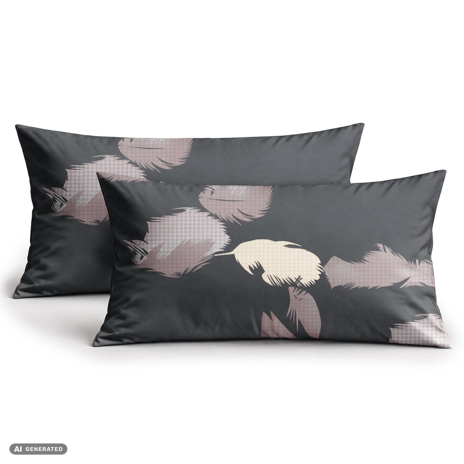 CloudComfort Basic: juego de 2 fundas de almohada de algodón, gris/lila, 40 x 80 cm