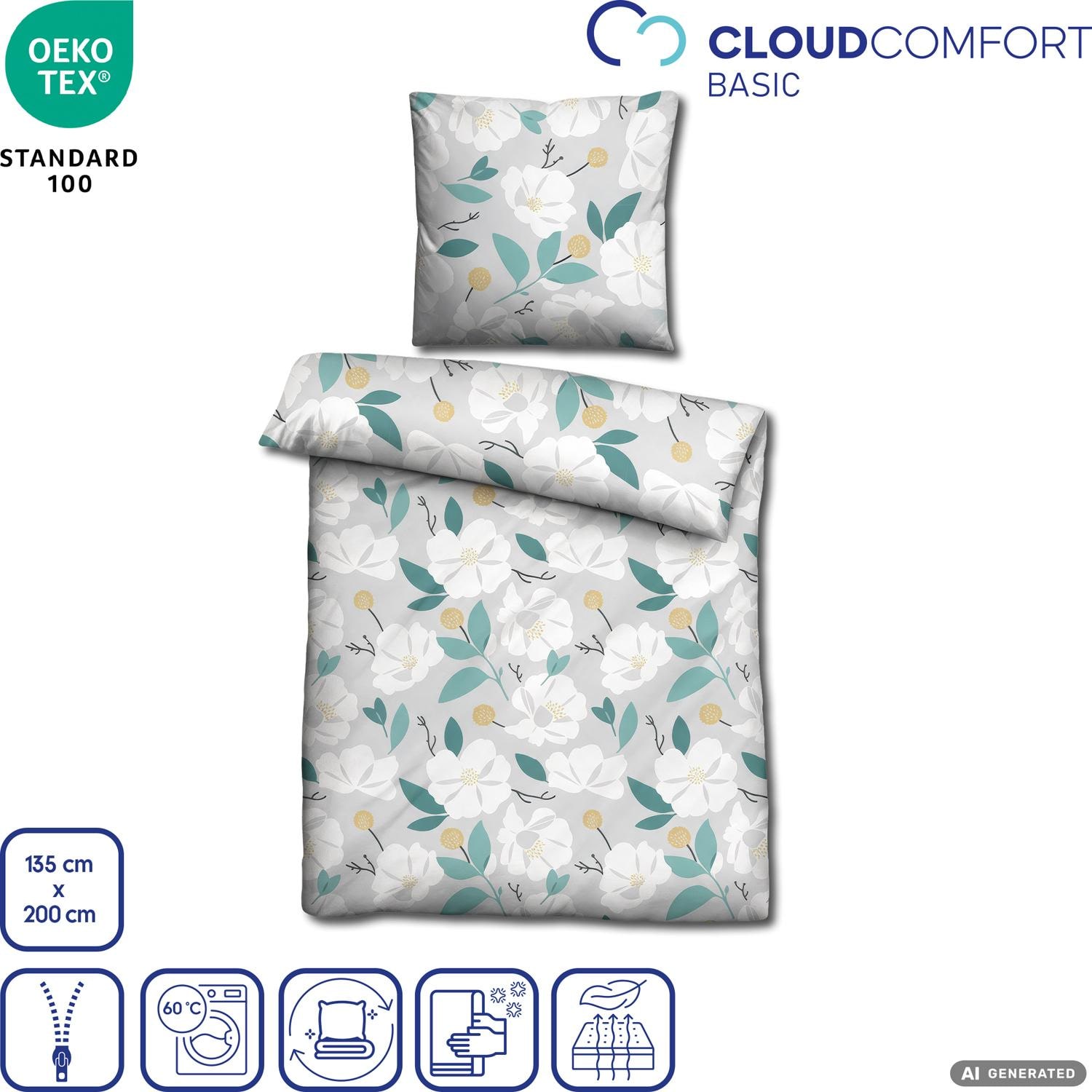 Juego de cama CloudComfort Renforcé con estampado de flores blancas, 135 x 200 + 80 x 80 cm