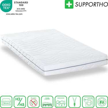 Colchón ergonómico 180x200 cm Supportho Premium 7 zonas, altura 18 cm, nivel de firmeza H2/H3 + 2 x juego de cama CloudComfort Basic de microfibra 135 x 200 cm + 80 x 80 cm