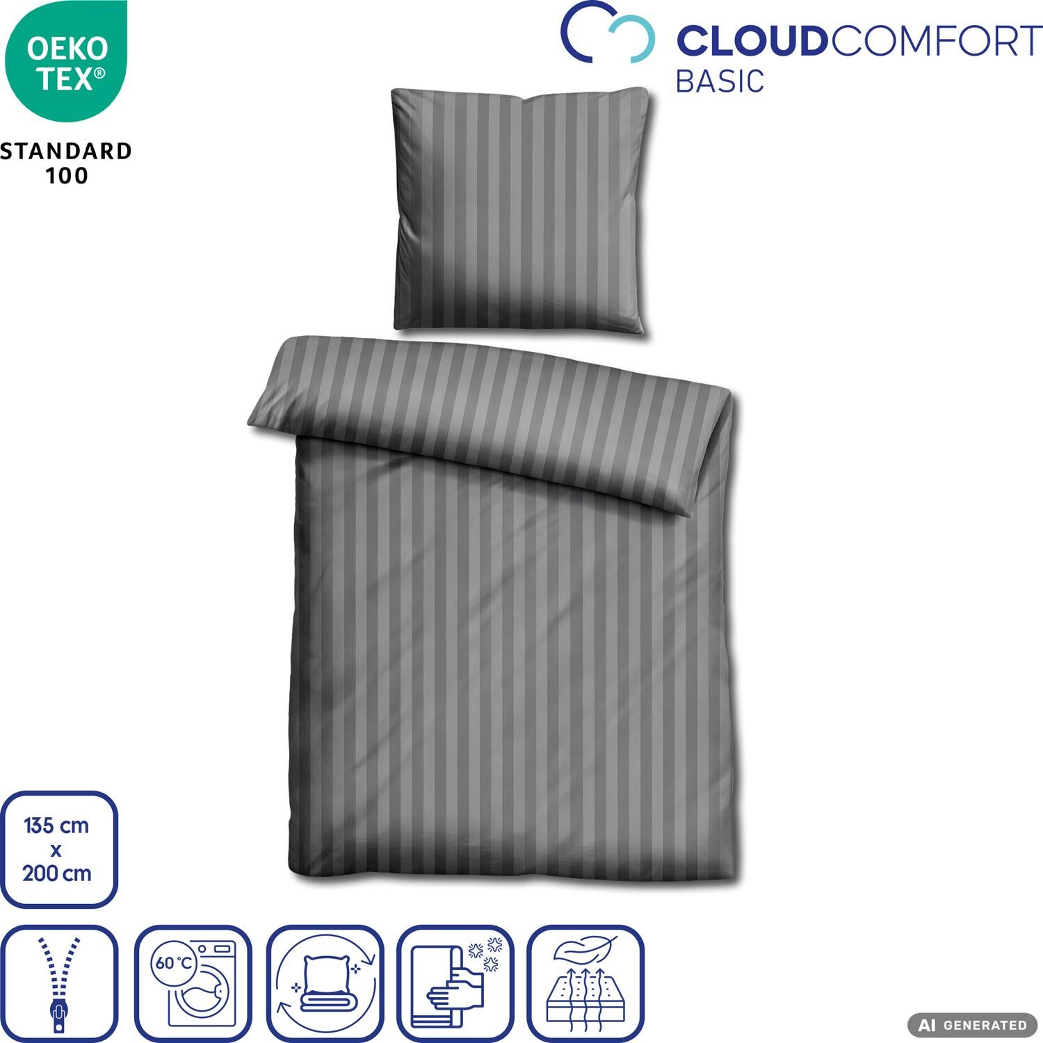 Juego de cama Cloud Comfort de satén Mako, color antracita, 135 x 200 cm + 80 x 80 cm