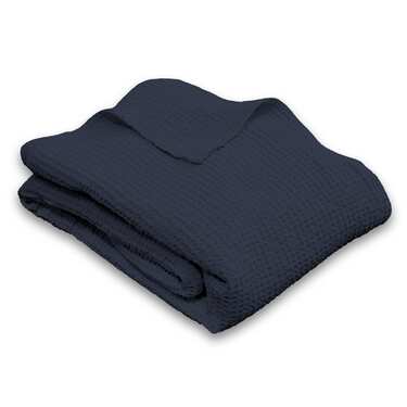 Manta piqué gofre algodón azul marino 130 x 180 cm