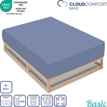 Set of 4 CloudComfort Basic fitted sheets jersey stretch blue 120 x 200 cm (4 pieces)