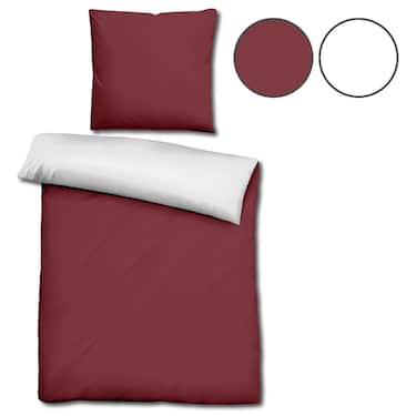 Double pack Sleezzz® Renforcé reversible bed linen dark red/white 135 x 200 + 80 x 80 cm