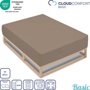 Juego de 4 sábanas bajeras CloudComfort Basic de jersey elástico, color topo, 120 x 200 cm (4 unidades)