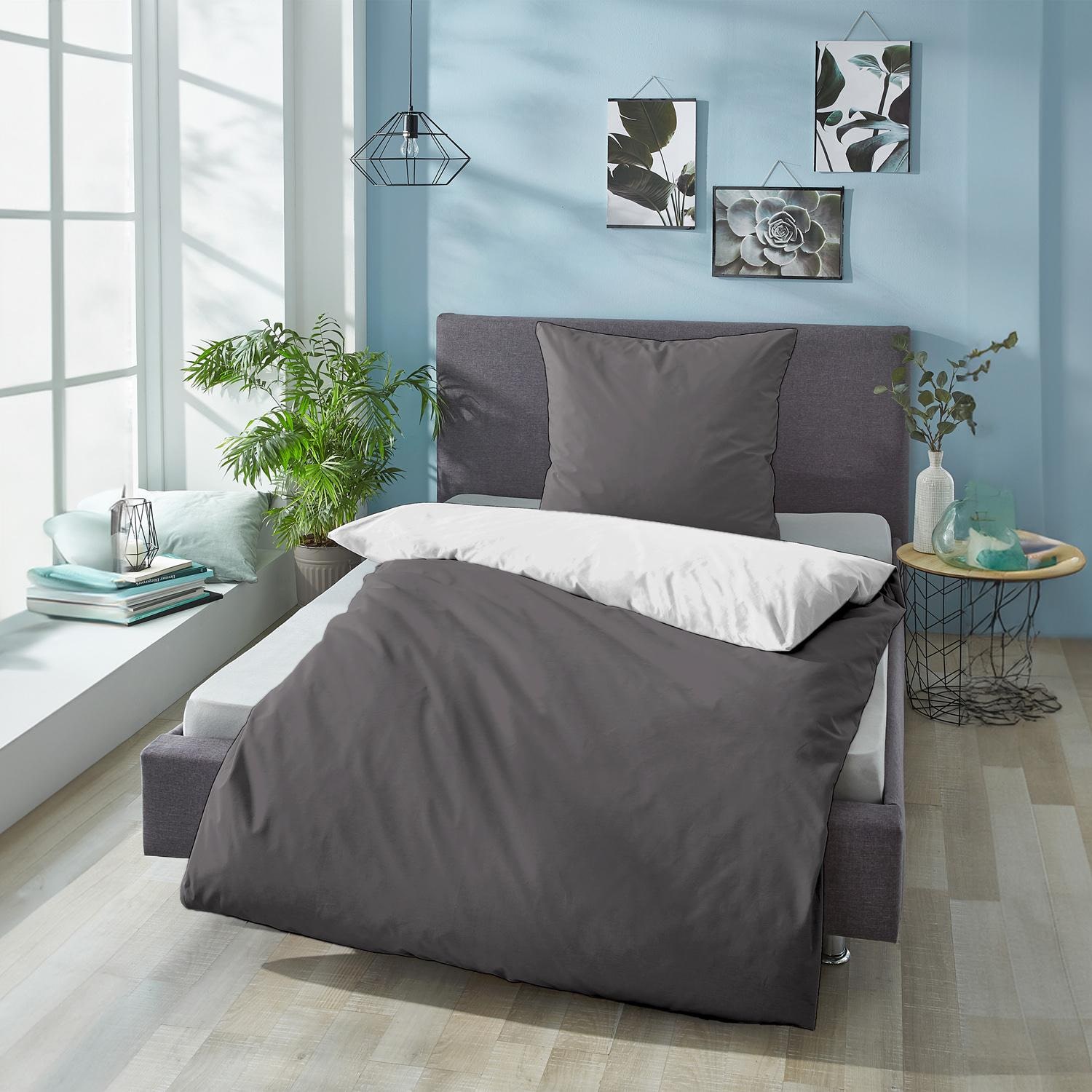 Sleezzz® Renforcé reversible bed linen dark gray/white 135 x 200 + 80 x 80 cm