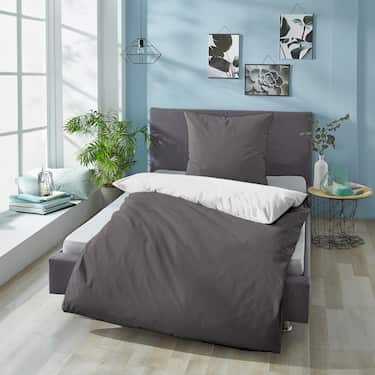 Sleezzz® Renforcé reversible bed linen dark gray/white 135 x 200 + 80 x 80 cm