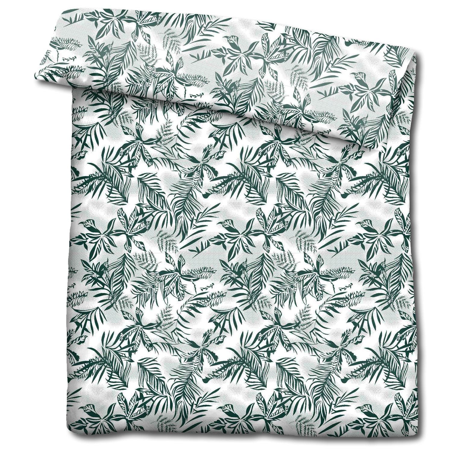Double pack CloudComfort Basic microfiber bed linen green leaves 135 x 200 + 80 x 80 cm