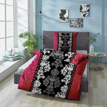 Paquete doble de ropa de cama de microfibra CloudComfort Basic negro/rosa 135 x 200 + 80 x 80 cm