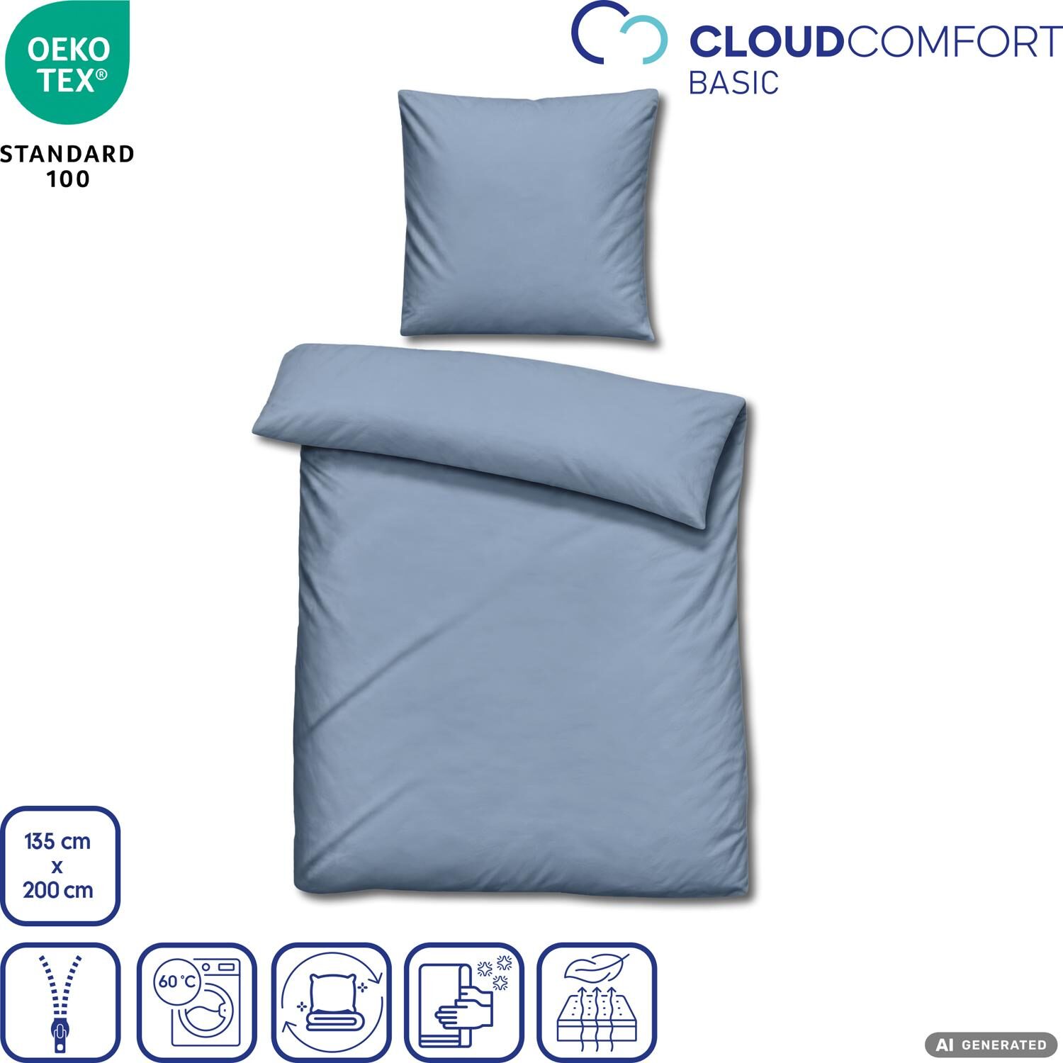 Juego de dos piezas de ropa de cama Cloud Comfort de satén de mako, 135 x 200 cm + 80 x 80 cm
