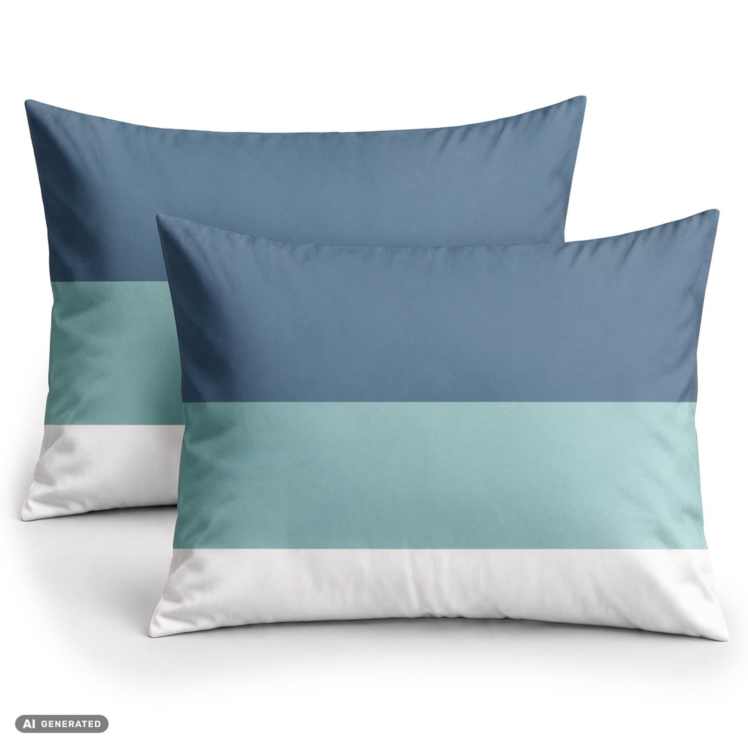 Funda de almohada de algodón CloudComfort Basic, a rayas azules y blancas, juego de 2 unidades, 70 x 90 cm