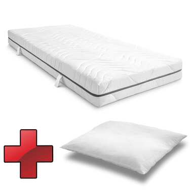 Colchón viscoelástico de 7 zonas Sleezzz Smart 90 x 200 cm, altura 18 cm, nivel de firmeza H3 con espuma viscoelástica con memoria de aire + almohada de microfibra CloudComfort Basic 80 x 80 cm