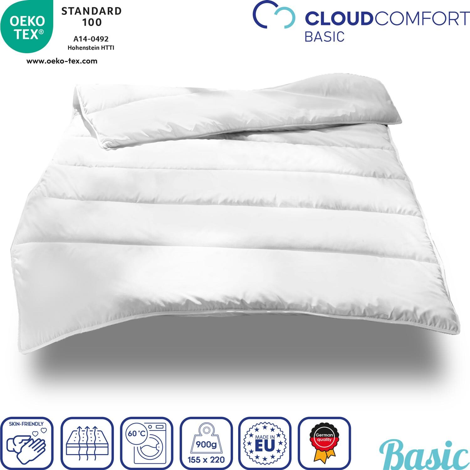 155 x 220 cm microfiber all-season quilt, filling weight: approx. 900 g, extra light + Setex comforter cover for allergy sufferers, encasing 155 x 220 cm