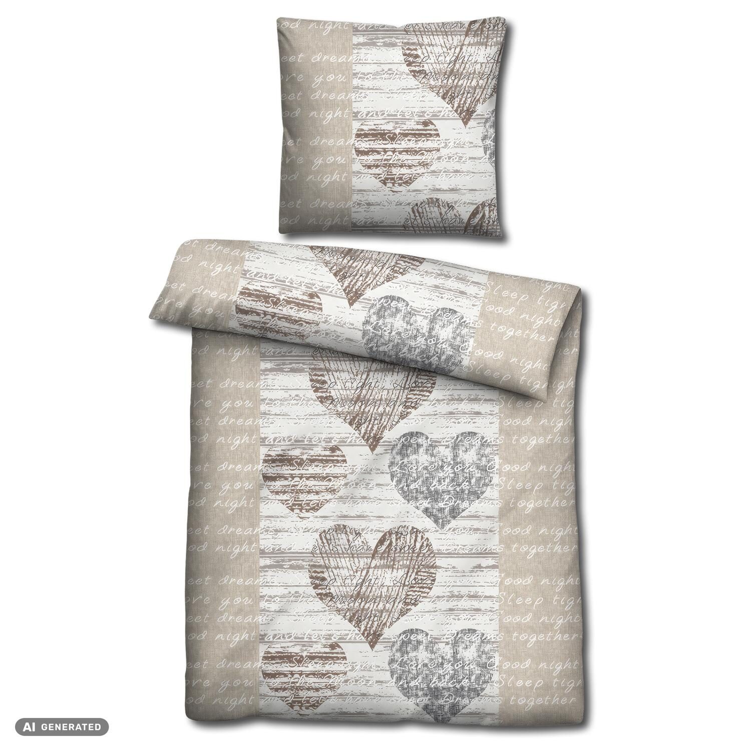 Juego de dos piezas de ropa de cama CloudComfort Basic de microfibra con motivos de corazones, 135 x 200 + 80 x 80 cm