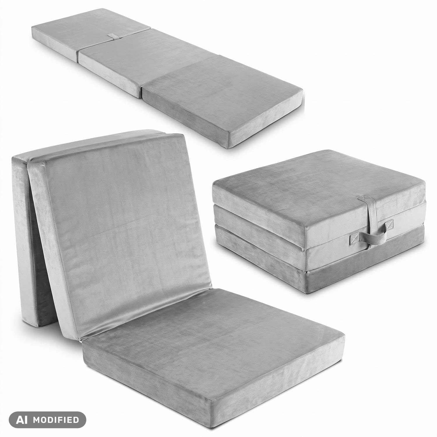 Colchón plegable CloudComfort Premium, 70 x 195 cm, color plata, 10 cm de grosor, tapizado con tela de tapicería