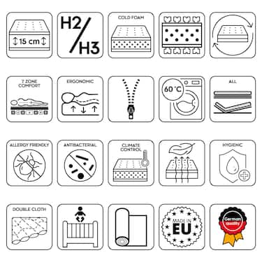 Colchón de espuma fría CloudComfort Premium 90 x 200 cm, altura 15 cm, nivel de firmeza H2/H3 + almohada viscoelástica CloudComfort 40 x 80 cm