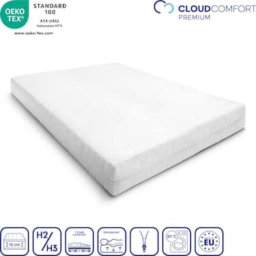 Premium 7-zoners madrass 160x200 cm CloudComfort, höjd 15 cm, fasthetsnivå H2/H3