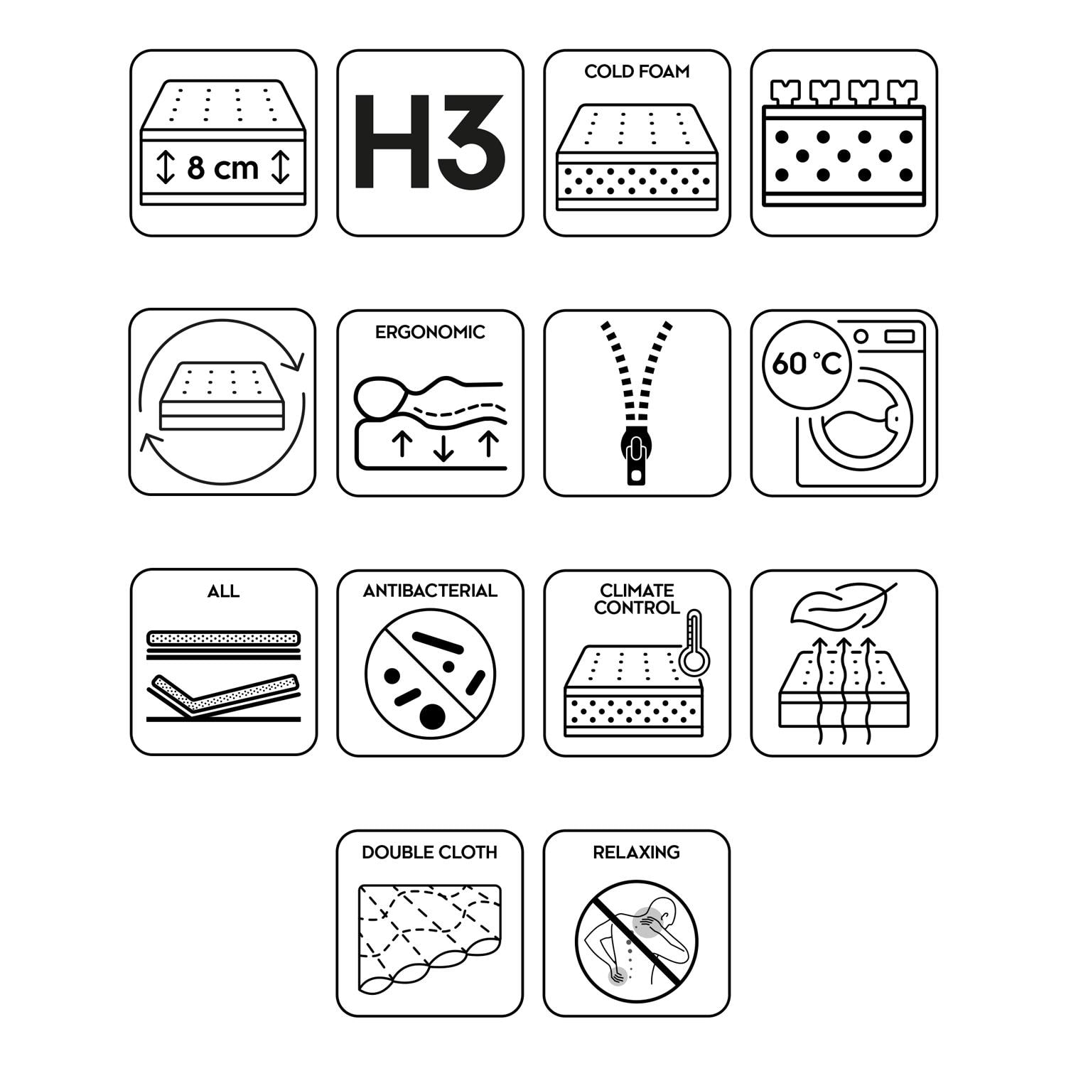 Topper de espuma fría Supportho Premium Topper 80 x 200 cm H3, altura 8 cm, grado de firmeza H3 con funda antibacteriana