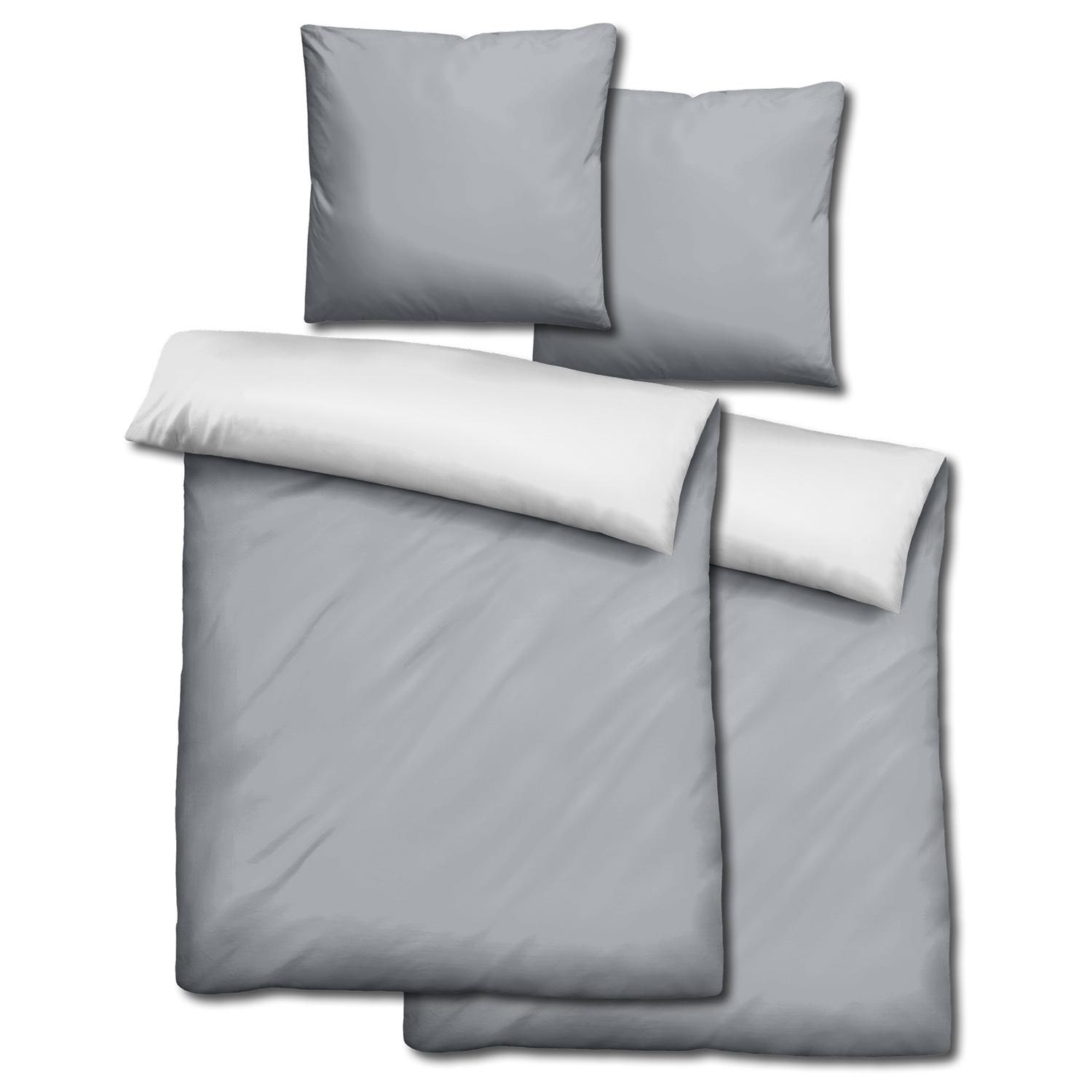 Double pack Sleezzz® Renforcé reversible bed linen light gray/white 135 x 200 + 80 x 80 cm