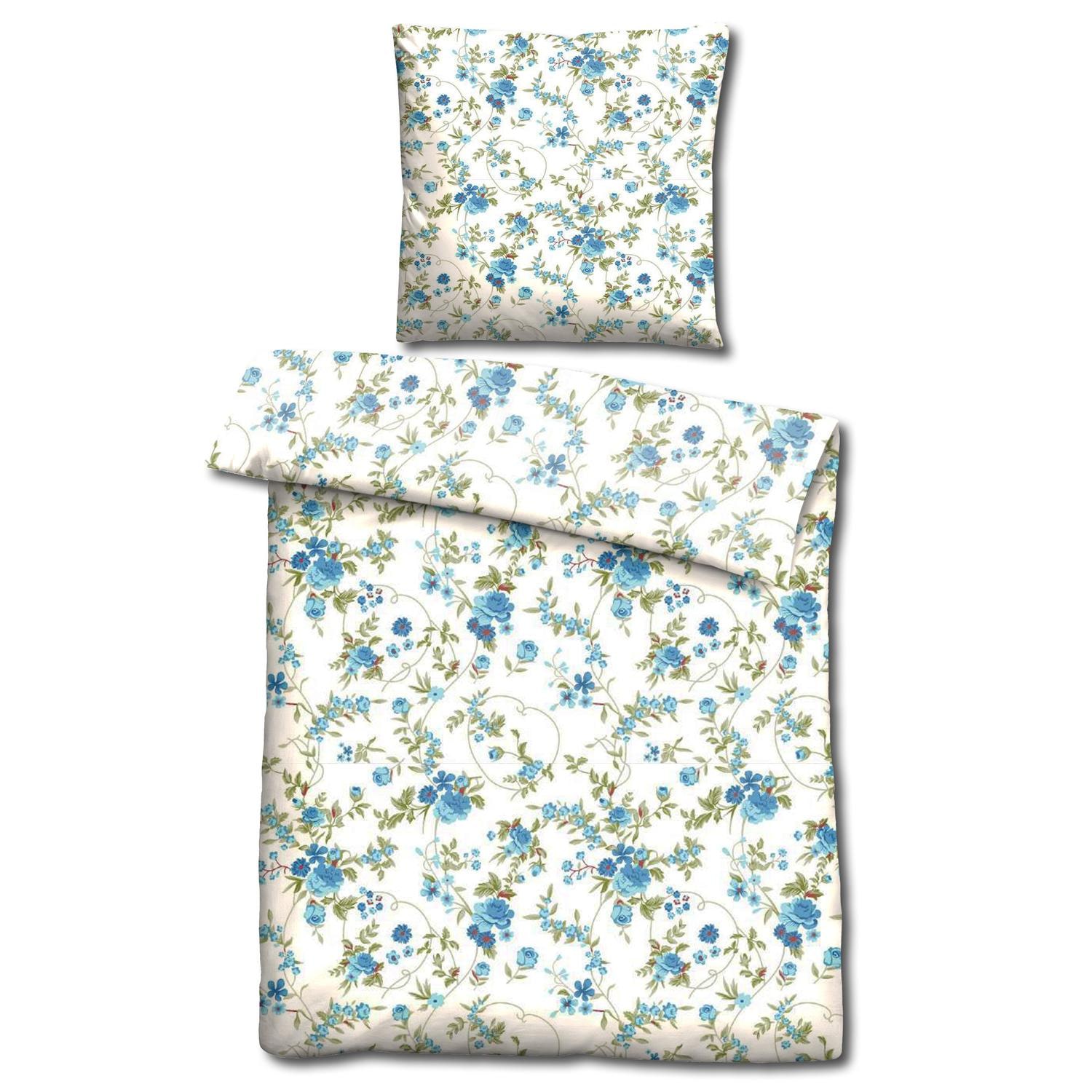Double pack CloudComfort Basic microfiber bed linen blue flowers 135 x 200 + 80 x 80 cm