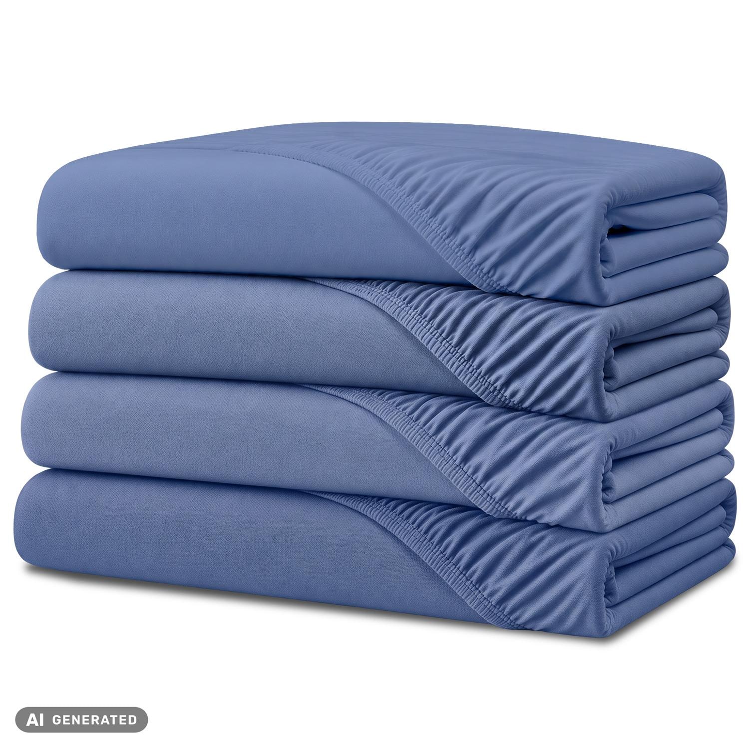 Juego de 4 sábanas bajeras CloudComfort Basic azul 120 x 200 cm