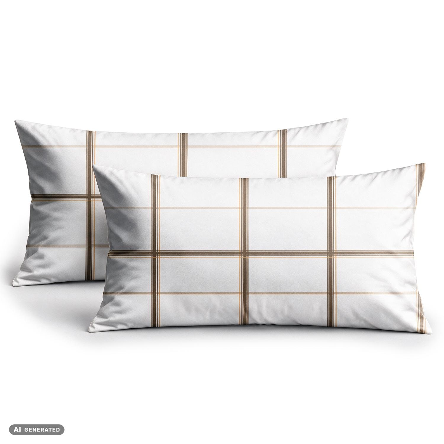 CloudComfort Basic: juego de 2 fundas de almohada de algodón a cuadros blancos, 40 x 80 cm