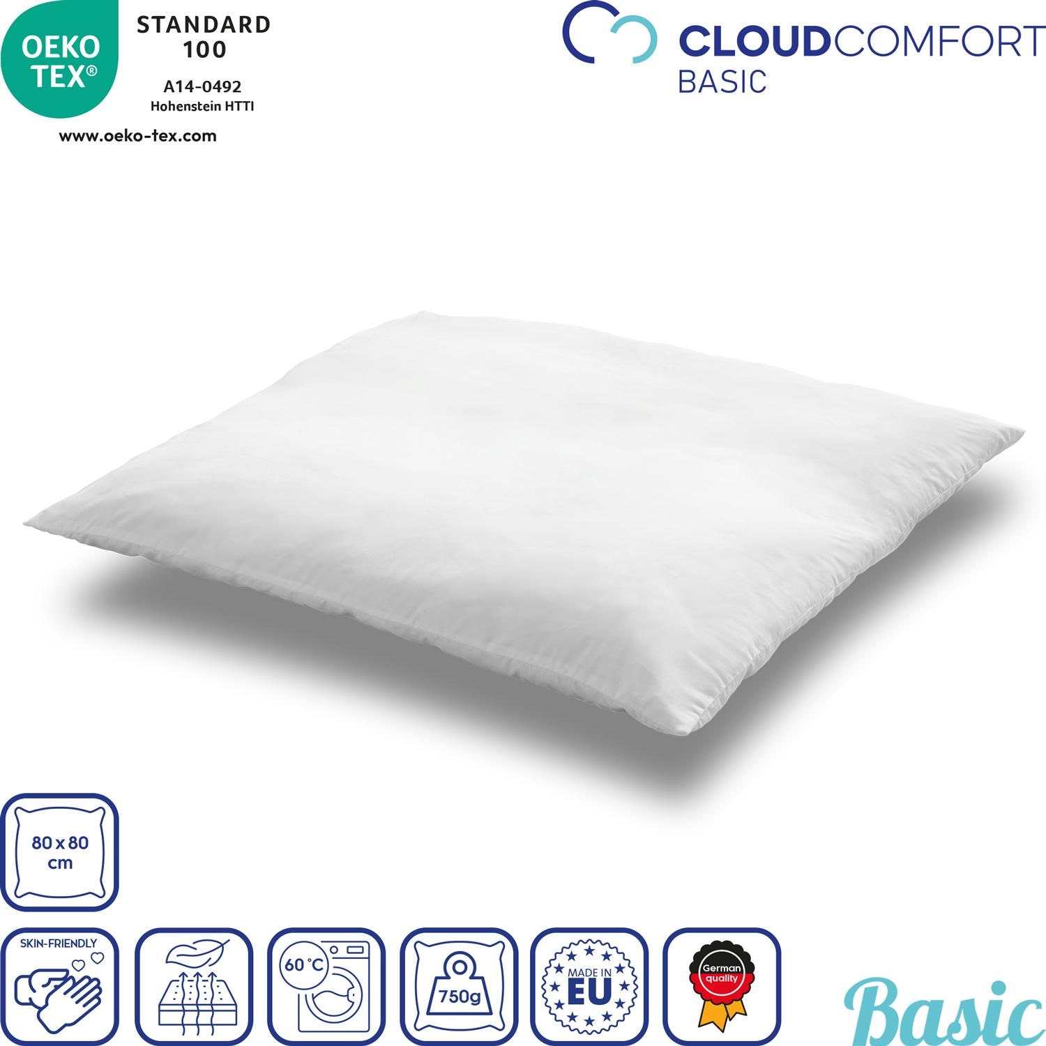 4 x polštář z mikrovlákna CloudComfort Basic 80 x 80 cm