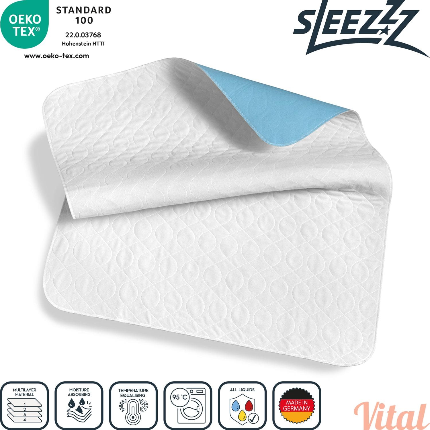 Cubrecolchón de vellón absorbente e impermeable Sleezzz Vital, 75 x 90 cm, para proteger el colchón en un pack de 4 unidades