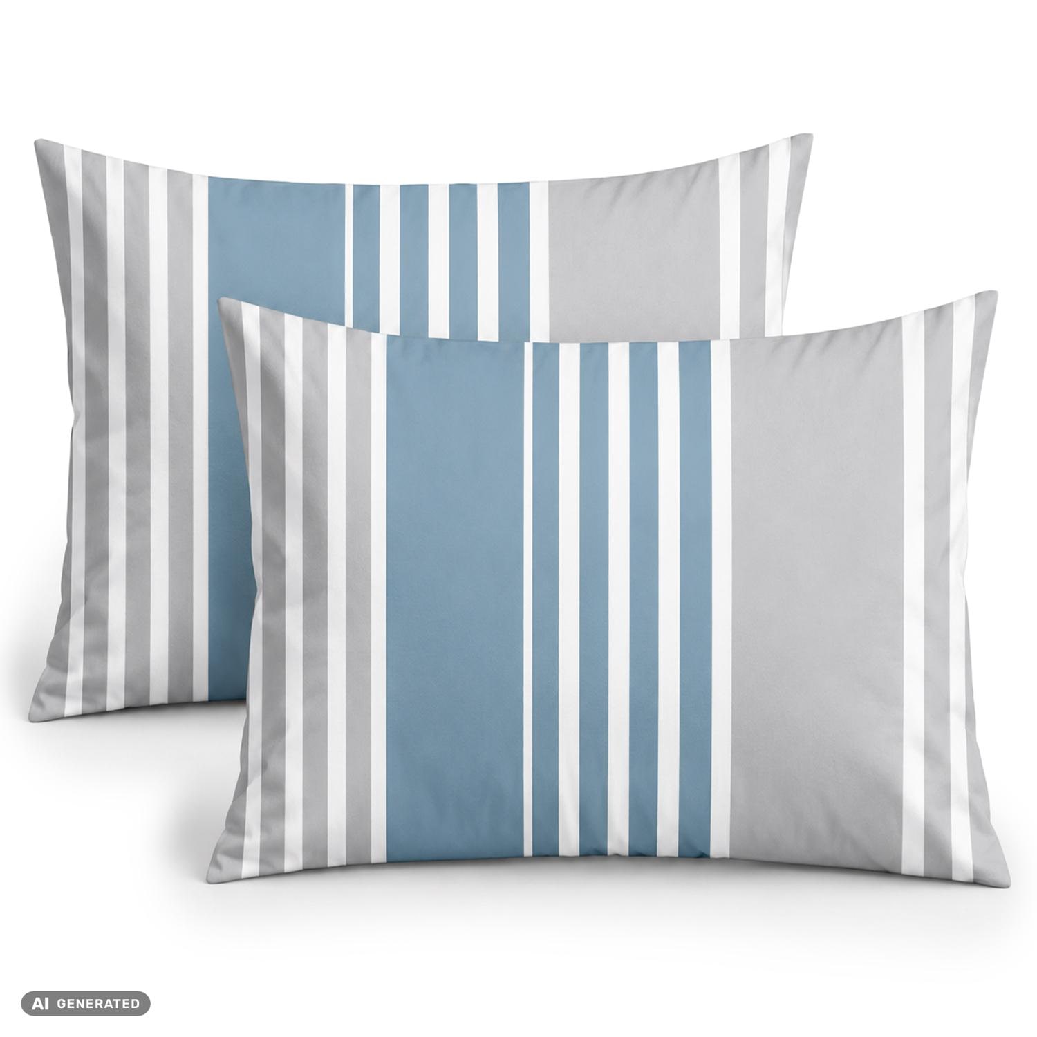 Funda de almohada de algodón CloudComfort Basic, a rayas azules y grises, juego de 2 unidades, 70 x 90 cm