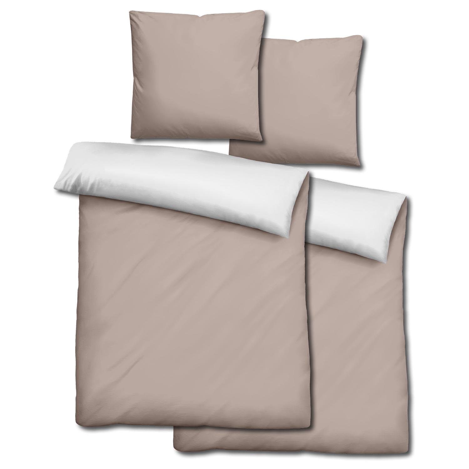 Double pack Sleezzz® Renforcé reversible bed linen beige/white 135 x 200 + 80 x 80 cm