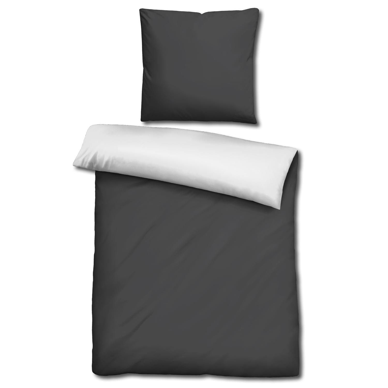 Sleezzz® Renforcé reversible bed linen dark gray/white 135 x 200 + 80 x 80 cm