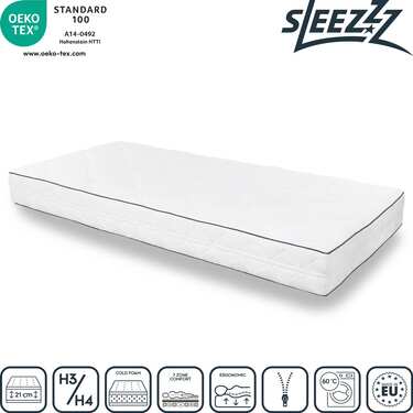 Colchón Sleezzz Superior de 7 zonas 90 x 200 cm, altura 21 cm, nivel de firmeza H3/H4 + cubrecolchón / mattress topper 90 x 200 cm