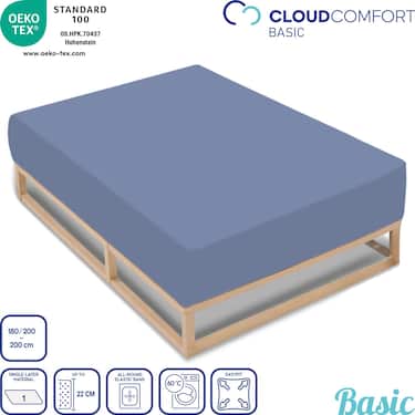 CloudComfort Basic fitted sheet jersey stretch blue 180 x 200 - 200 x 200 cm