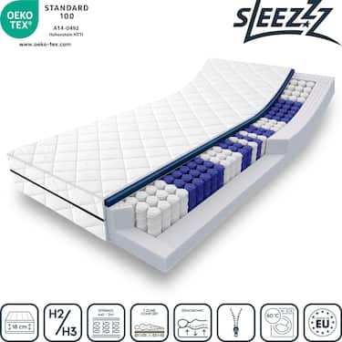 7 bölgeli cep yaylı yatak Sleezzz Superior 100 x 200 cm, yükseklik 17 cm, sertlik seviyesi H2/H3