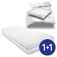 Colchón ergonómico 140x200 cm Supportho Premium de 7 zonas, altura 18 cm, nivel de firmeza H2/H3 + juego de cama CloudComfort Basic de microfibra 135 x 200 cm + 80 x 80 cm