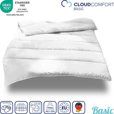 Edredón de microfibra para todas las estaciones de 155 x 220 cm, peso del relleno: aprox. 900 g, extraligero + funda nórdica Setex para alérgicos, revestimiento con vellón Evolon® de 155 x 220 cm
