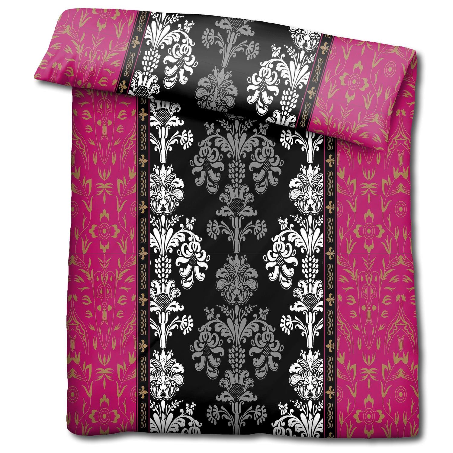 CloudComfort Basic microfiber bed linen black/pink 135 x 200 + 80 x 80 cm